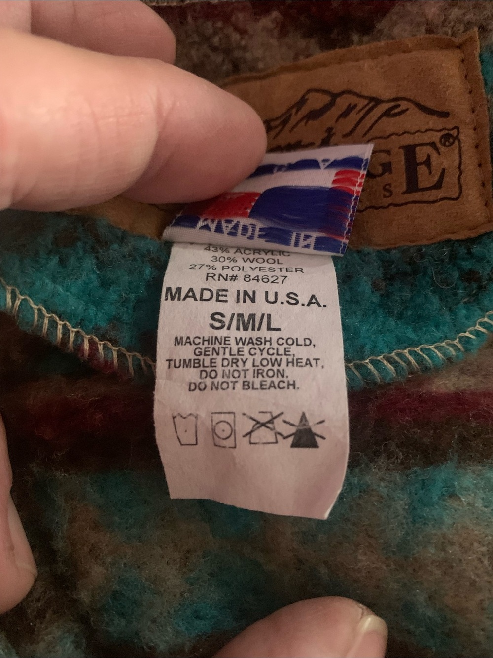 Vintage Bear Ridge Outfitters Turquoise Aztec-Patterned Hooded Poncho - Picture 5 of 6
